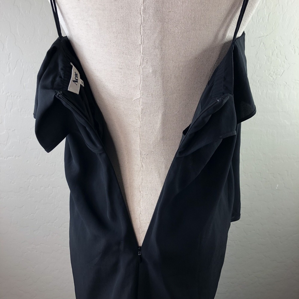 ACNE Womens 38 Flutter Spaghetti Strap Little Black Dress - Picture 6 of 9